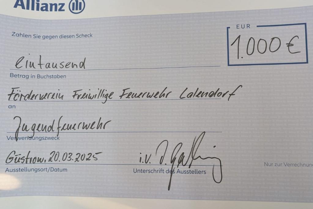 Checkentgegennahme von der Allianz